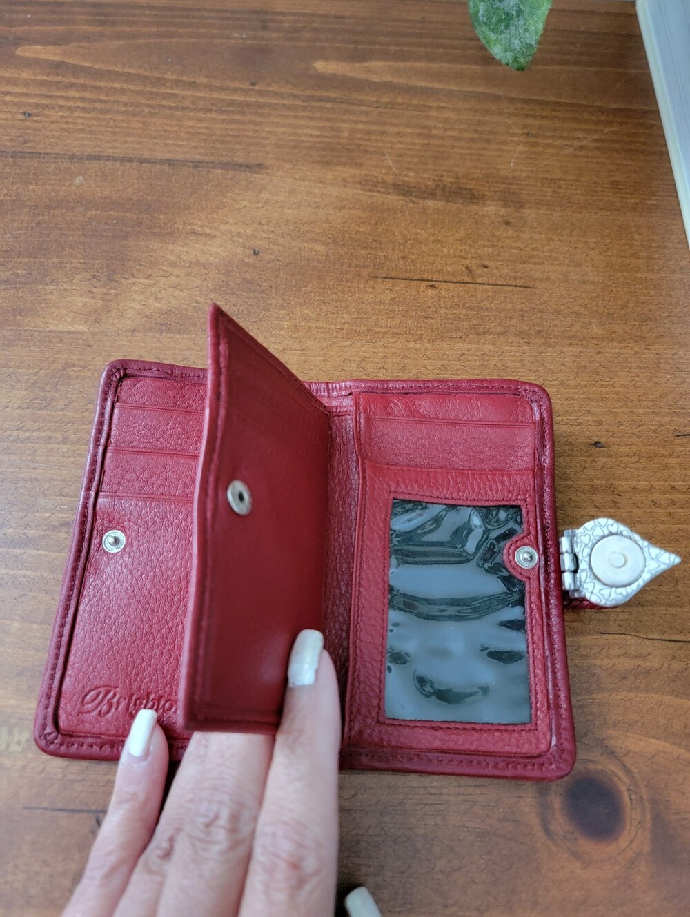 Brighton Red Pebbled Leather Bi-fold Snap Wallet - Picture 13 of 16